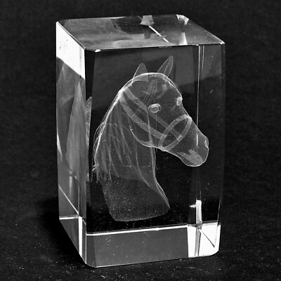Crystal Glass Block 3D Hologram Laser Block HORSE HEAD Horse Head Laser Engra...