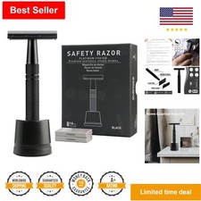 Durable Matte Black Safety Razor  10 Premium Blades  Stand - Beginner Friendly