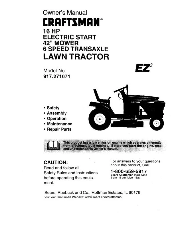 Craftsman 42 inch riding mower owner's manual deals