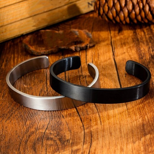 8mm Simple Bracelet Silver Black Stainless Steel Bangle Man's Brushed Bracelet - Picture 7 of 10