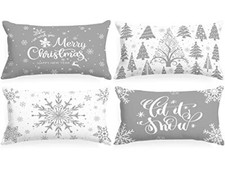 White and Christmas Lumbar Throw Pillow Covers 12" x 24" Pack of 4 Grey