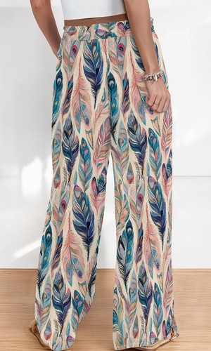 Women's Palazzo Pants Lounge Summer Comfortable Floral Wide Leg Casual Trousers - Picture 9 of 17