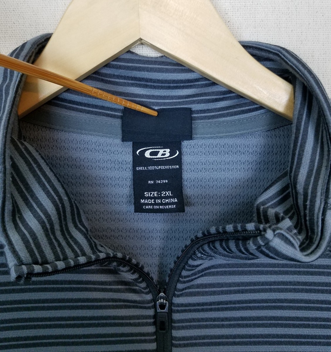 CB SPORTS Mens Gray Striped Poly Long Sleeve Pullover 1/4-Zip