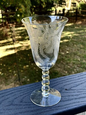 Vintage Thistle Etch Candlewick Stem 7 3/8'' Glass Goblet - up to 6