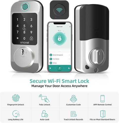 Cerradura de puerta inteligente SMONET WiFi entrada sin llave teclado digital cerrojo Bluetooth APP - Imagen 14 de 21