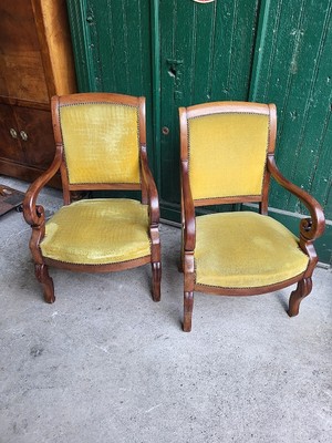 Paire De Chaises Anciennes En Acajou XIXe Siècle - Style Restauration, Origine Italie, à Restaurer