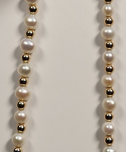 535 14k Yellow Gold FRESHWATER PEARL AND GOLD BEADED NECKLACE, 18" - Picture 5 of 9