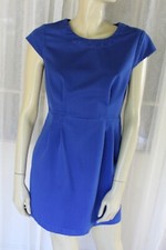 😍 SIZE 14 CLOTH ELECTRIC BLUE COTTON POLYESTER CAP SLEEVE ZIP BACK WORK DRESS