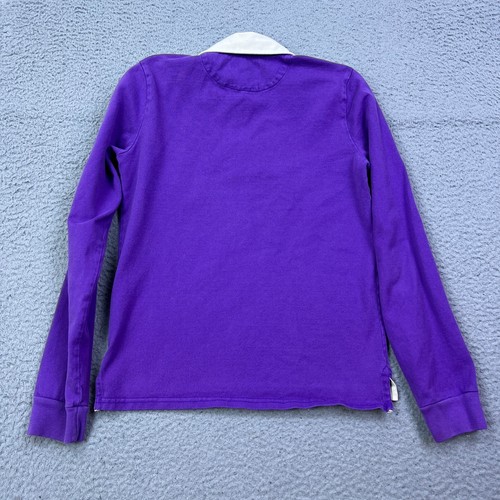 Ralph Lauren Rugby Shirt Youth M Shirt Long Sleeve Purple V Stripe Patch Logo - Picture 11 of 12