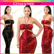 Women's Metallic Rushed Halter Bodycon Dress??Strapless Sexy Party Nightwear