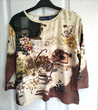 ARTSCAPES VERY SIMPLE SIZE M SEQUINNED "CAFE" DESIGN TOP BNWOT