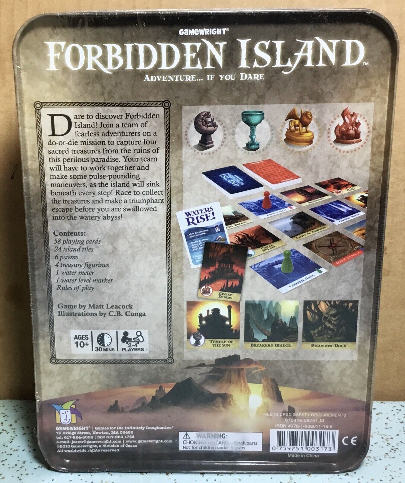 Forbidden Island Adventure Board Game Storage Tin 2-4 Players 2010  Gamewright