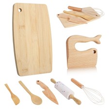 HEQU 7 Pieces Wooden Kids Knife Toddler Knife Set Toddler Cutting Board And K...