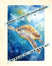 Cosmic Sea Turtle Tin Sign Deep Blue Ocean Art bedroom decor styles