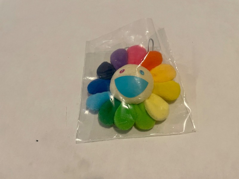 Takashi Murakami Kaikai Kiki Co Flowers Multi Rainbow Keychain Brooch Pin 3" Whi