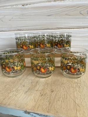6 Libbey rocks glasses  9.5oz Spice of Life 70s mushrooms veggies, Juice Glass