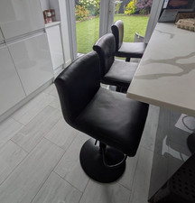 Set of 3 Black Upholstered Swivel Bar Stools with Backrest & Footrest