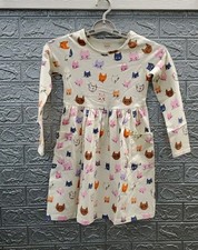 New QUINCE Organic Cotton Long Sleeve Pocket Dress Cream/Multicolor Size 7 Youth