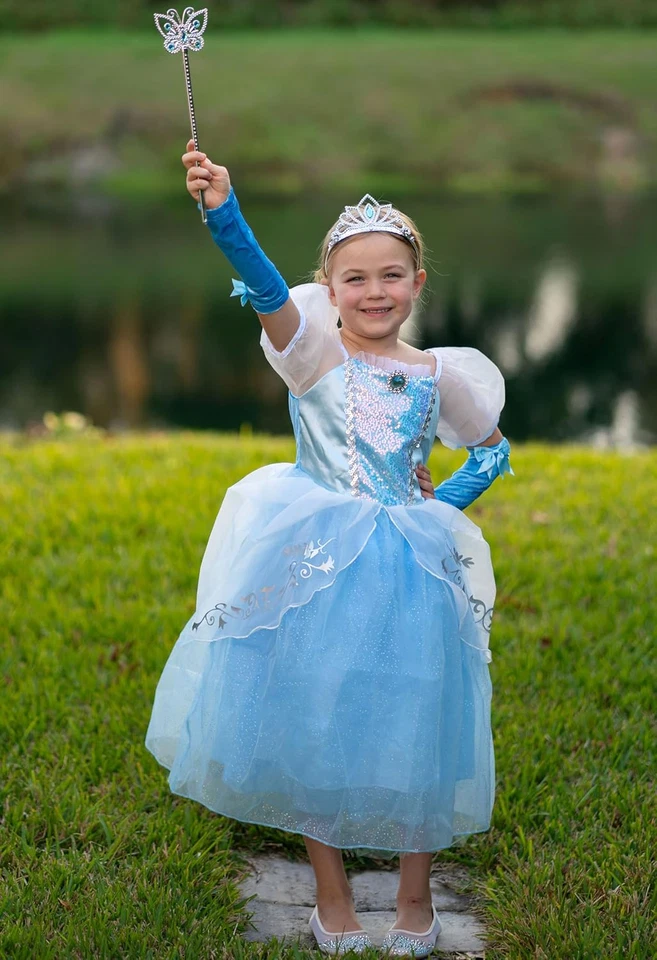 Vestido de princesa para niñas mangas abullonadas disfraz de princesa azul disfraz elegante para H Foto 3 de 4