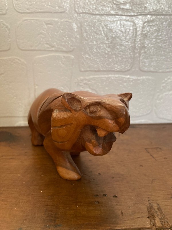Vintage Hand Carved African Lion Wood Sculpture  Statue 