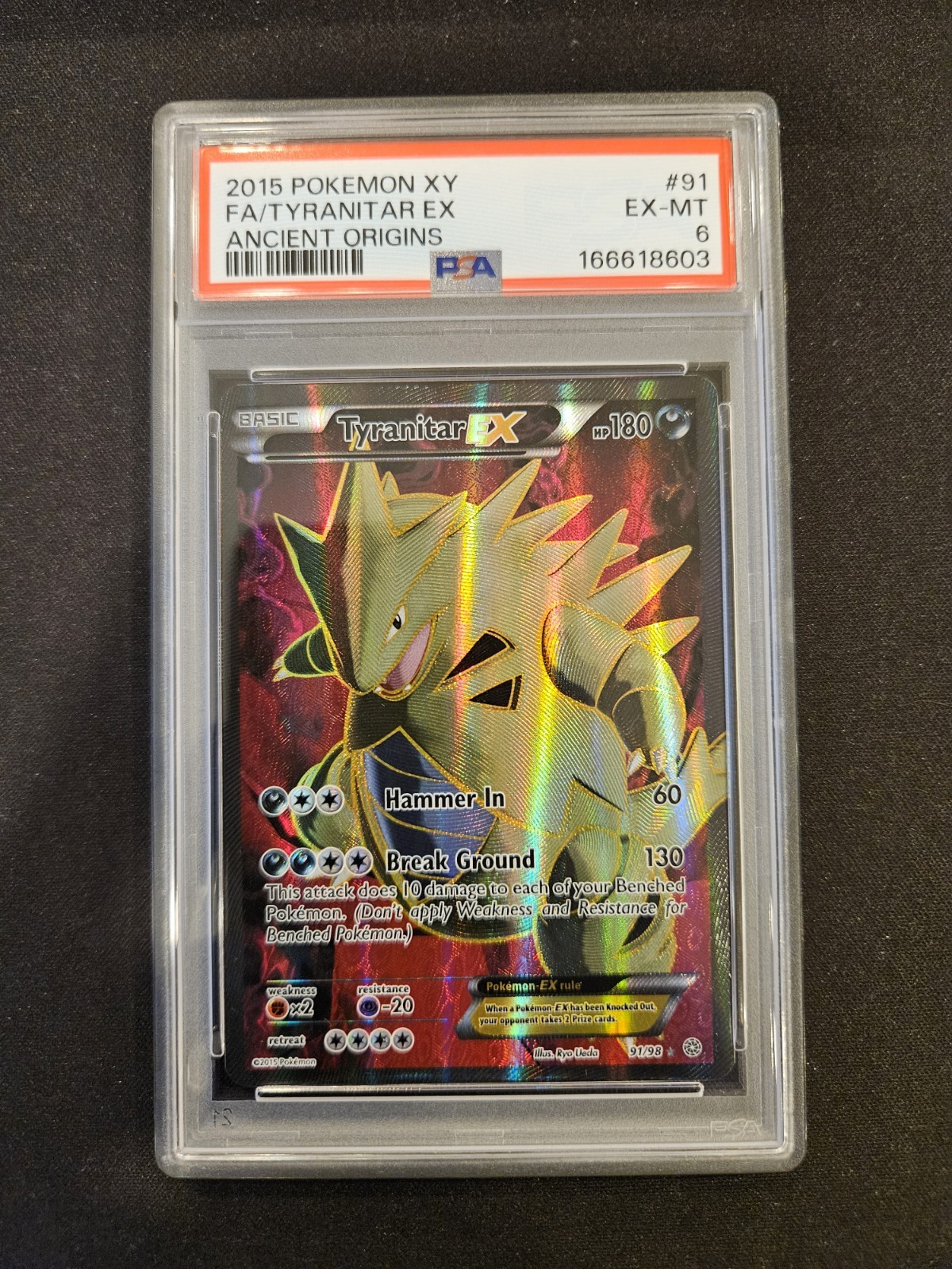 2015 POKEMON XY ANCIENT ORIGINS 91/98 TYRANITAR EX FULL ART PSA 6 EX-MT NEW CERT