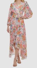 Eliza J Women's White Floral-Print Tiered Ruffle High-Low Maxi Dress Size 6