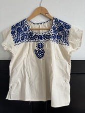 Mexican Hand Embroidered Cotton Huipil Blouse One Size