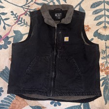 Carhartt Vest Mens XL Loose Fit Black W Gray Sherpa Lining Workwear DV4277-M EUC