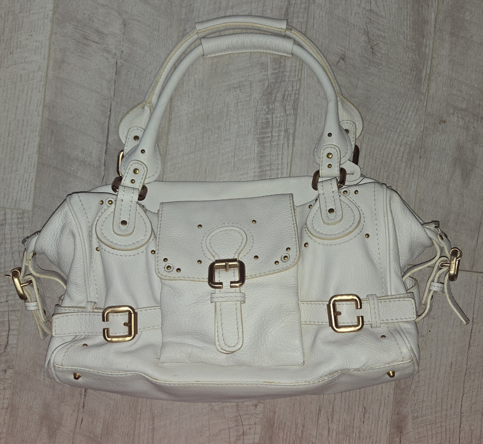 Chloe Paddington Vintage Handbag White Leather with  Padlock 