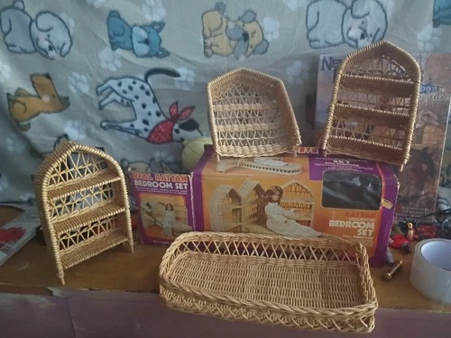 Vtg Rattan Wicker 1977 Nasta Real Bedroom Set Doll In Box