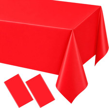 2 Pack Red Disposable Plastic Tablecloths, Waterproof Rectangle Table Covers 54
