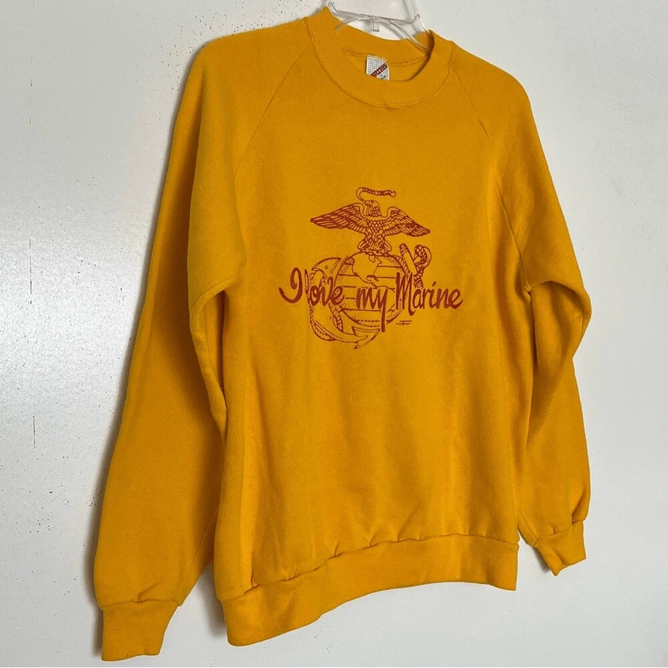 Sudadera Jerzees I Love My Marine USMC Para Hombre Grande De Colección Años 90 Crew Dorado Rojo Foto 2 de 4