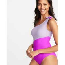 Old Navy One Shoulder Colorblock One Piece Swimsuit Pink Purple S Beach Summer