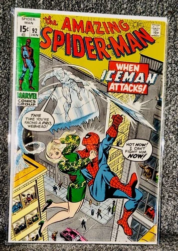 Amazing Spider-Man #92 (1971) Iceman Attacks Key - Solid VG+