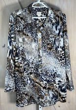 Womens Chicos Tunic Leopard Cheetah Blouse Size 2 Pockets Long Sleeve Pullover