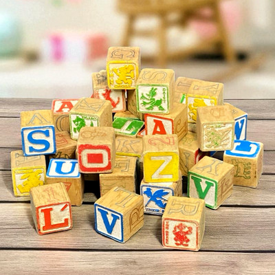 Vtg Disney Wood Blocks Alphabet Picture Colorful 50s Crafts Display Toy 39pc Lot