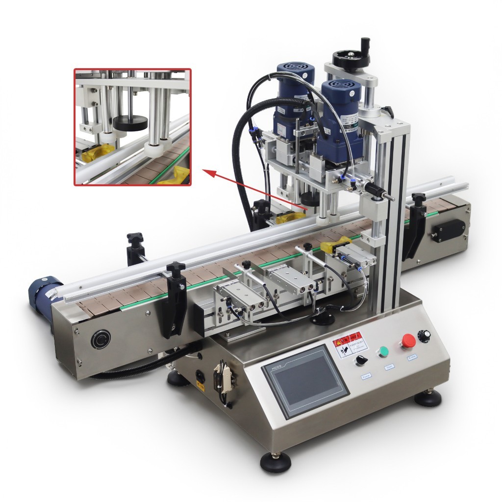 Auto Desktop Chain Plate Conveyor Table Capping Machine 3.1-4.7