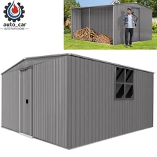 Outdoor 13x11ft Storage Shed w/ Firewood Rack,All-Weather Metal Shed for Winter