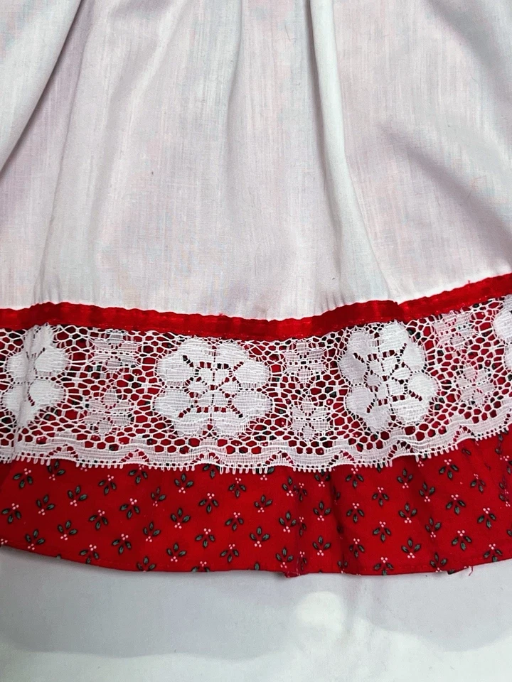 70’s Bryan Girl's Dress Red Pinafore long sleeve floral 12 Months - Image 4 of 4