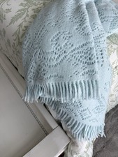 Elav Throw Blanket 60x68 Soft Baby Blue Open Knit Portugal Delicate Floral