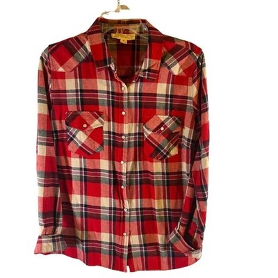 Lovestitch Red Flannel Plaid Country Pearl Snap Button Up Size Medium