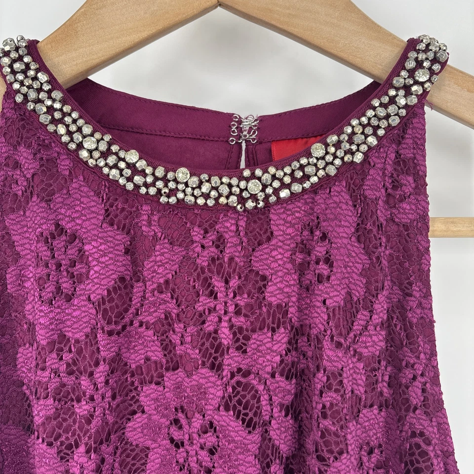 Camiseta sin mangas de cóctel Jennifer Lopez para mujer XS púrpura encaje estrás cuentas mafia esposa Foto 2 de 4