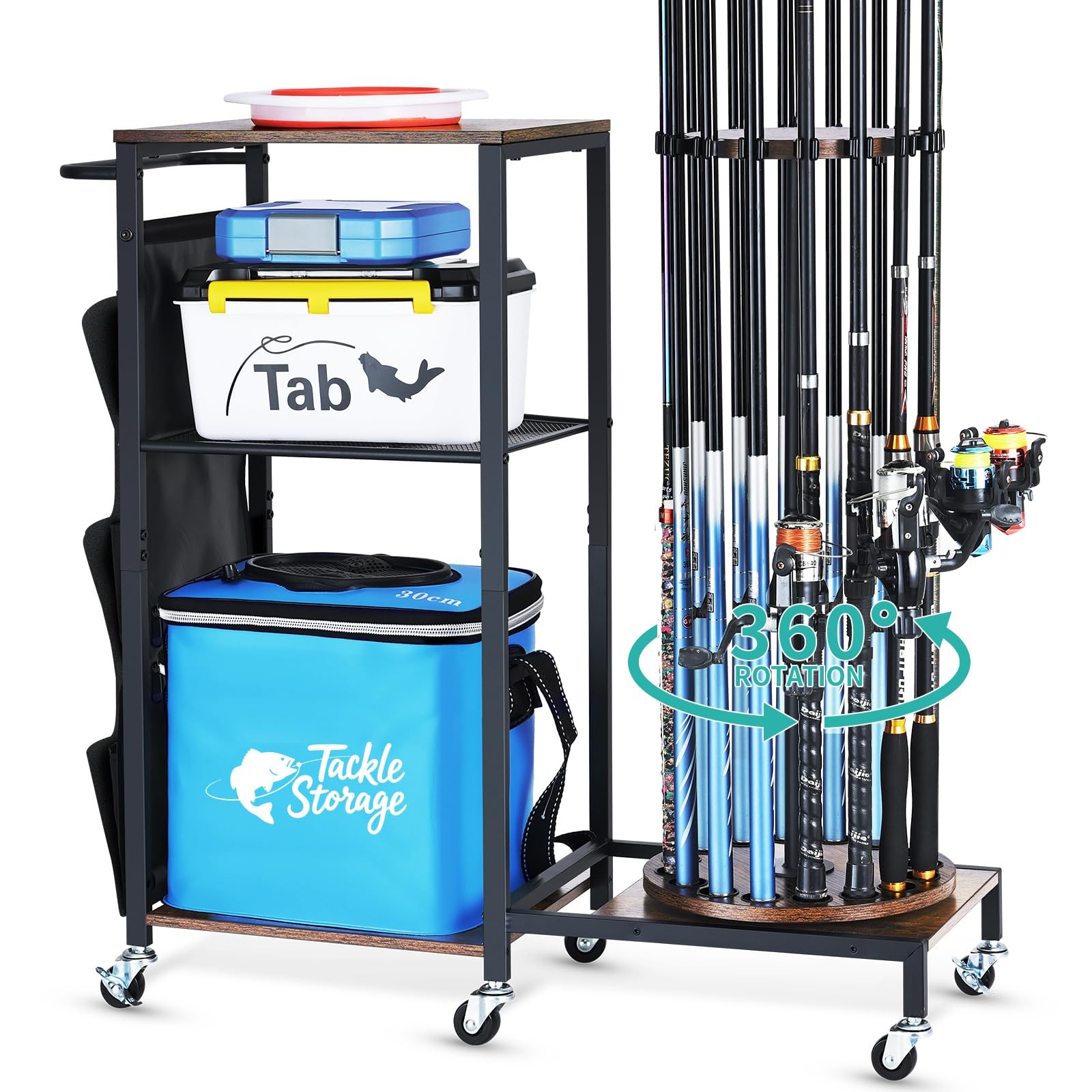 Fishing Rod Holder for Garage - 360° Rotating Fishing Pole Rack with ...