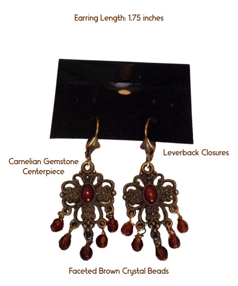 Pendientes colgantes vintage de cornalina y cristal - Pendientes de araña antiguos Foto 2 de 2