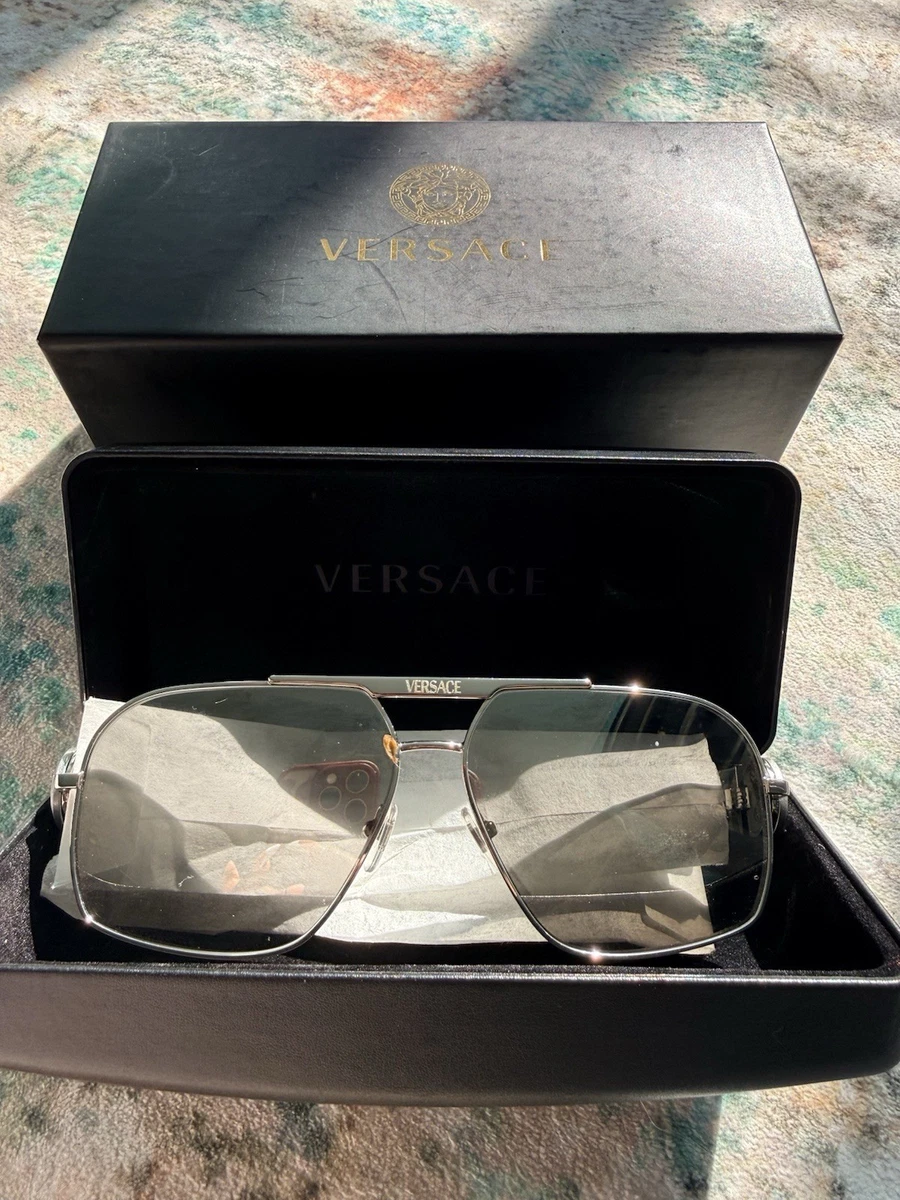 Versace Mirrored Cat Eye Sunglasses Crystal Studded Aviator Silver Frame Versace Men main image 3