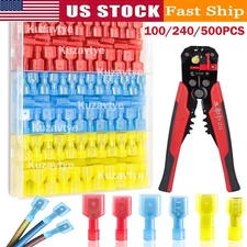 500PCS Nylon Spade Crimp Connector Quick Disconnect Wire Terminal kit with Plier
