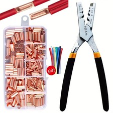 250Pcs 7 Size Non Insulated Wire Ferrules Kit Red Copper Crimp Connector Pliers