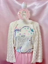 Vintage 1960s White Acrylic Knit Cardigan Japan Made