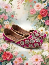 Women jutti ethnic embroidery wedding mojari Indian bridal khussa US 6-11 stone