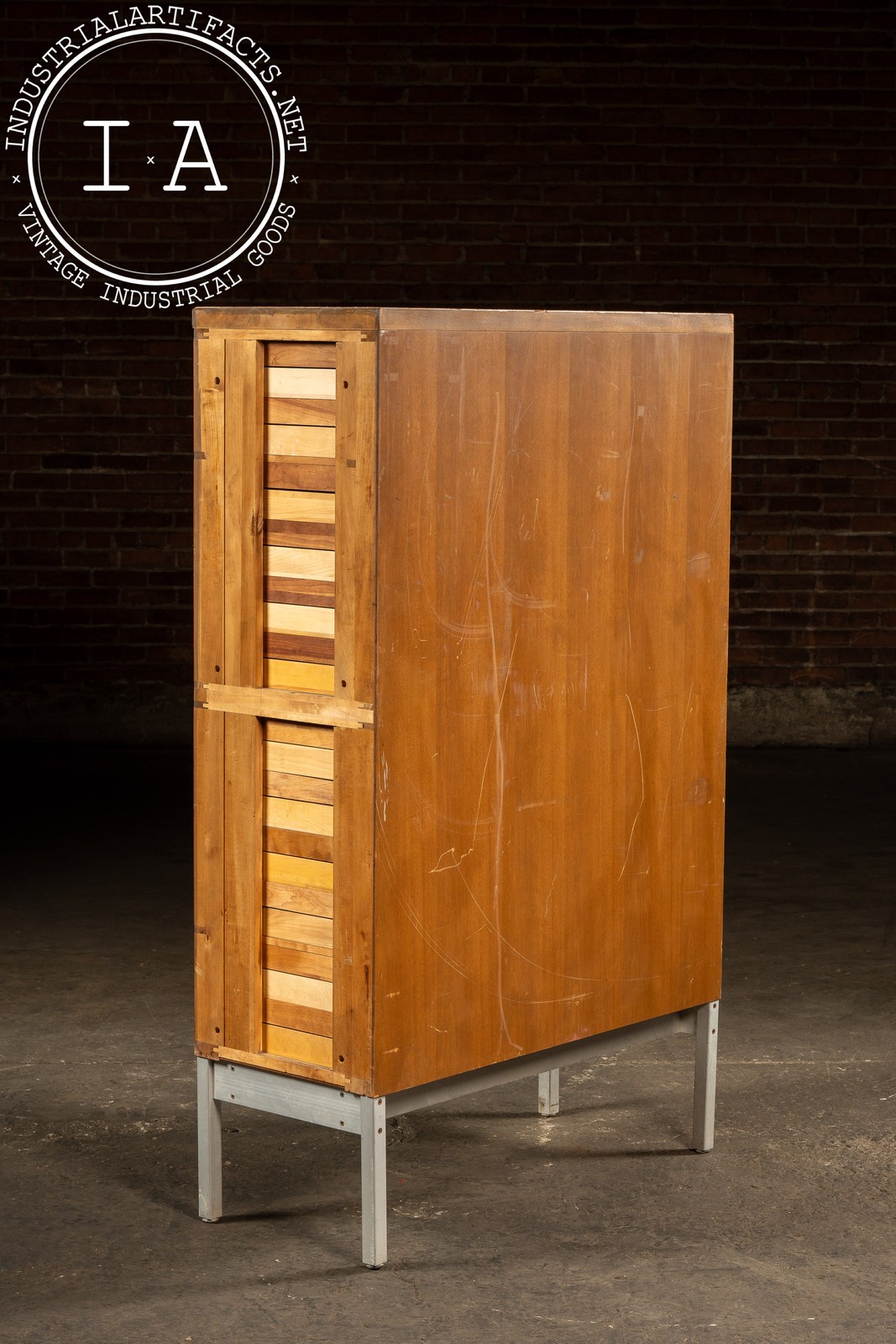 Massive Vintage 72-Drawer Oak Library Card Catalog on Steel Base